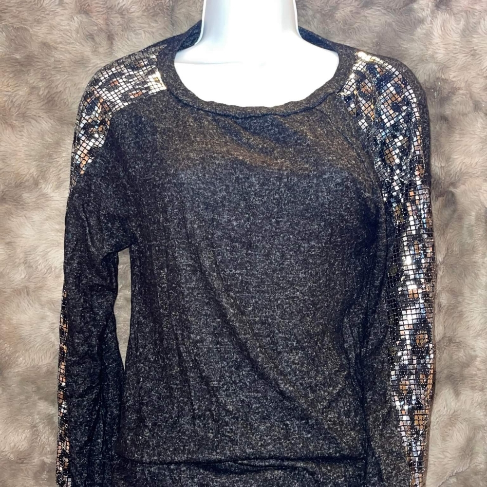 Black top with leopard sequinned detail